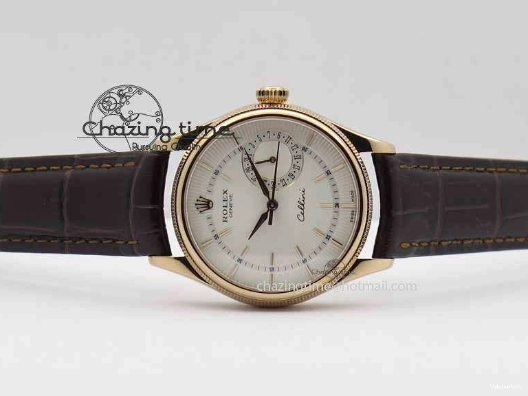 Brown On VF Date Best Cellini Dial A3165 White Strap RG Stick Markers Leather Edition 0104